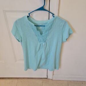 St. John's Bay Light Aqua Lace-Trim Short Sleeve Top